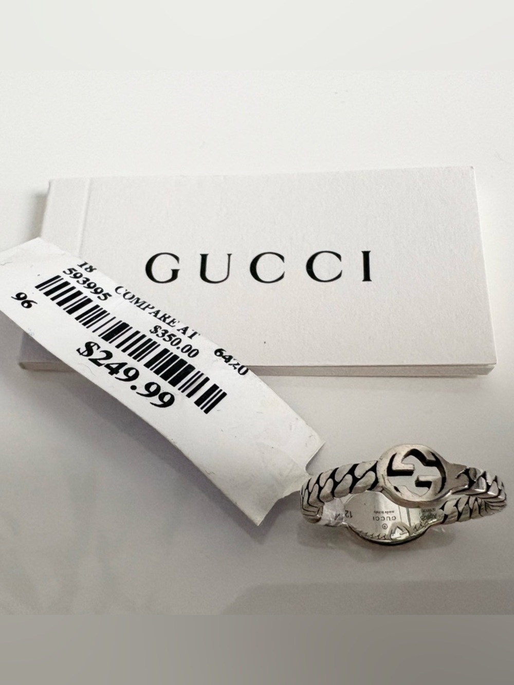 Gucci Sterling Silver 925 Interlocking GG Chainlink Reversible Ring US 6 IT 12
